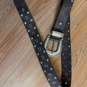True Religion Studded Black Belt with Silver Buckle